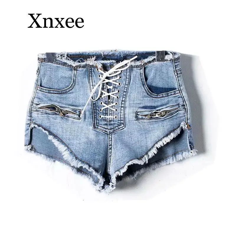

Шорты женские короткие в винтажном стиле, шикарные свободные штаны из денима со средней талией, обжимные хлопковые для фитнеса, с карманами, на шнуровке, со шнуровкой