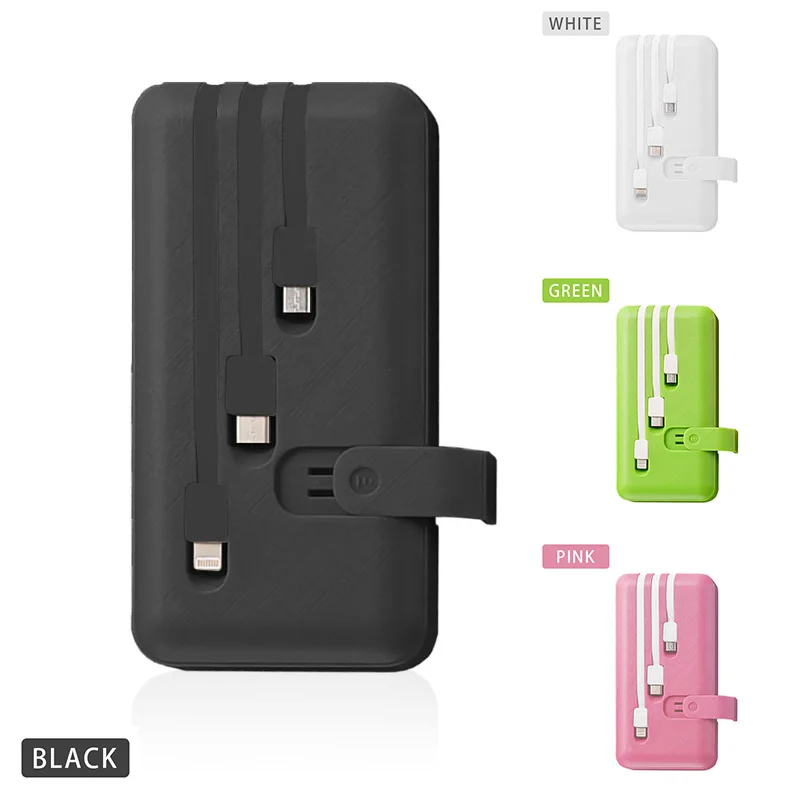 

Power Bank 10000mAh Portable Fast Charger PowerBank 10000 Built in 3 Cables External Battery Pack Poverbank For Xiaomi Mi iPhone