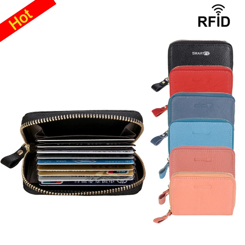 Billeteras cortas de piel auténtica para mujer, tarjetero pequeño con