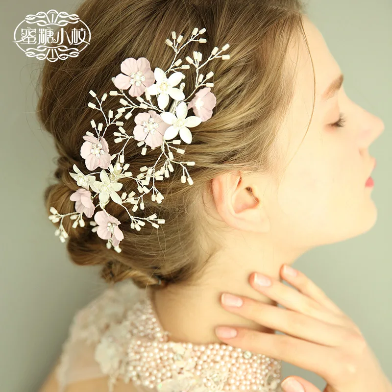 

J6140 Honey Branchlets Entirely Handmade Bride Accessories MORI Series Bead Bride Barrettes Origional Design