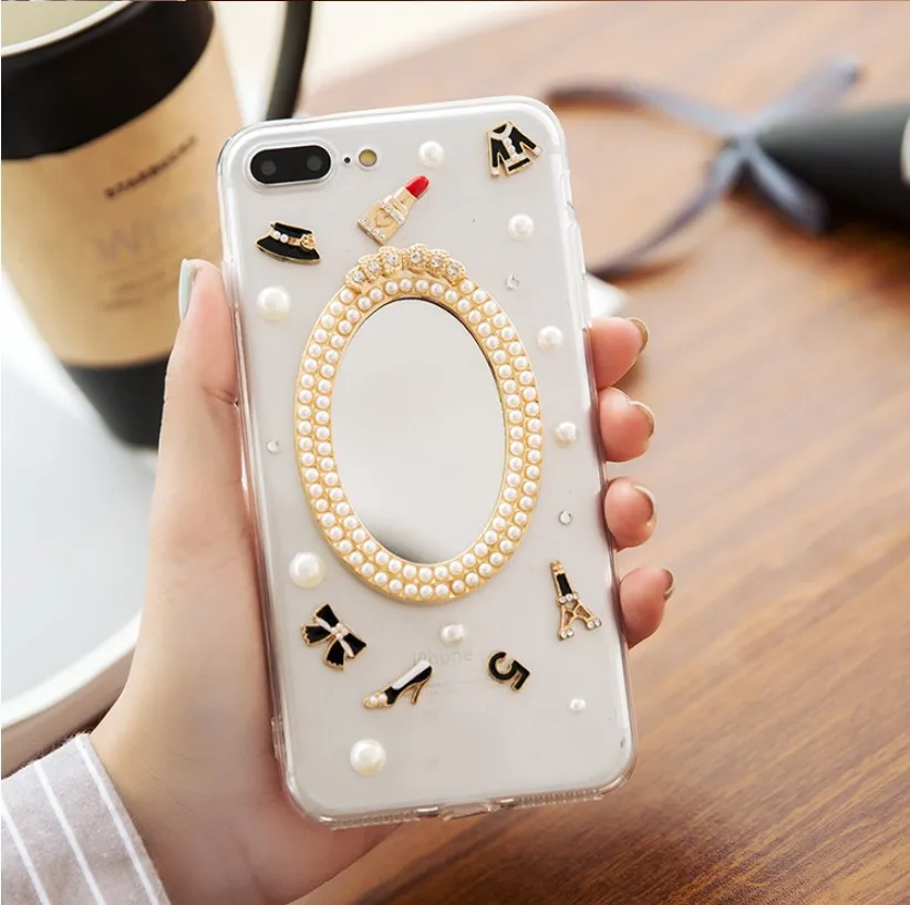 

case for iPhone 11 XR 7 8 11 Pro Max X XS Max Plus 6 6s cover Pearl Mirror with hat lipstick coat bowknot high-heeled shoe