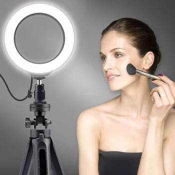 

Ring Light With Tripod Portable Makeup Video Studio 3 Levels Professional LED Dimmable 6 Inch Live Stream USB Powered
