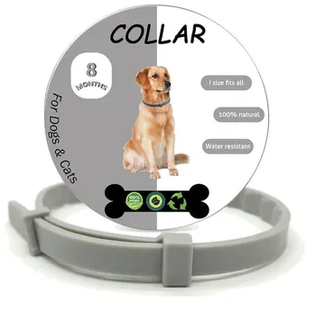 

Adjustable Dog Collar Flea Tick Prevention Collar Solution-Natural Essential Oil Grey Safe Pet Pests Control Collar