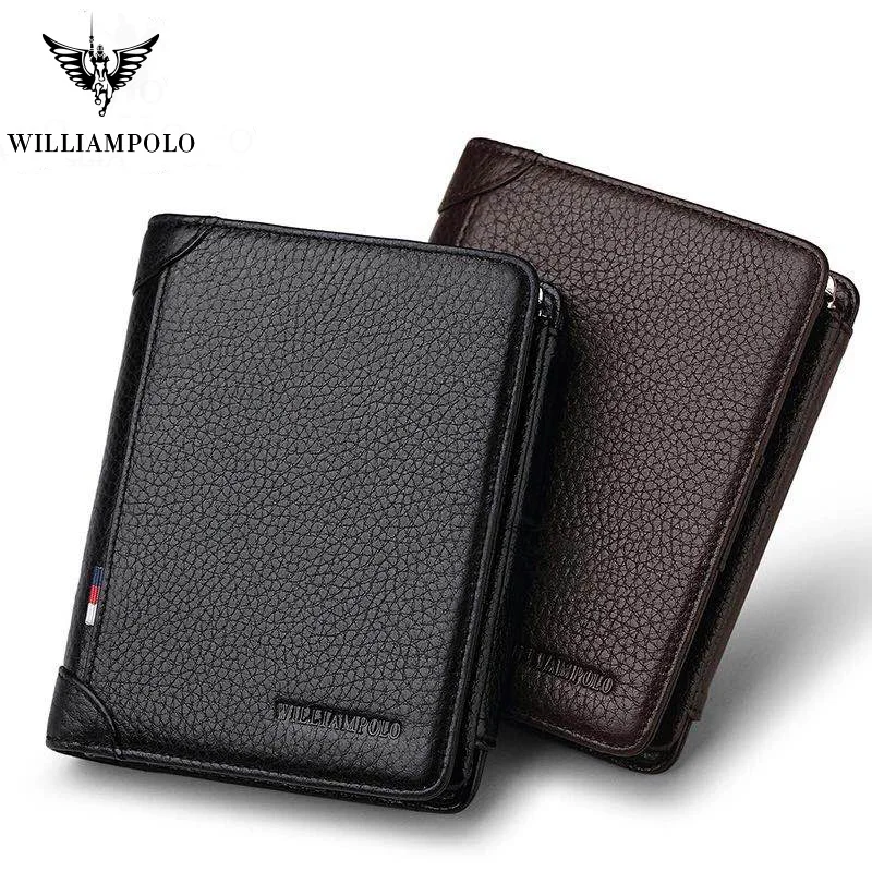 

WILLIAMPOLO Card Holder Coin Pocket Trifold Wallet Vintage Multi Card Position Wallet Men Fashion Pure Short Wallet men wallets
