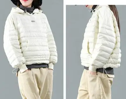 Winter New Style Literature And Art Loose-Fit Pullover Warm Hoodie Hooded Light down Jacket Blouses Cotton Coat