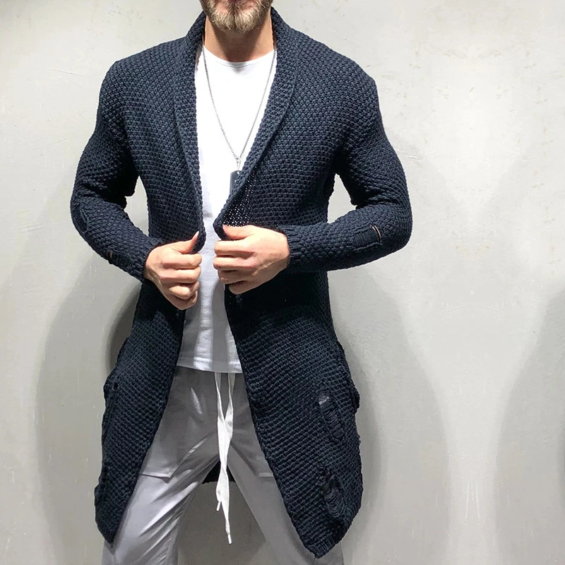 2021 New Men's Cardigan Male High Street Slim Fit Long Cardigans Outerwear Solid Color Knitted Sweater Coat 3XL golf jacket Jackets