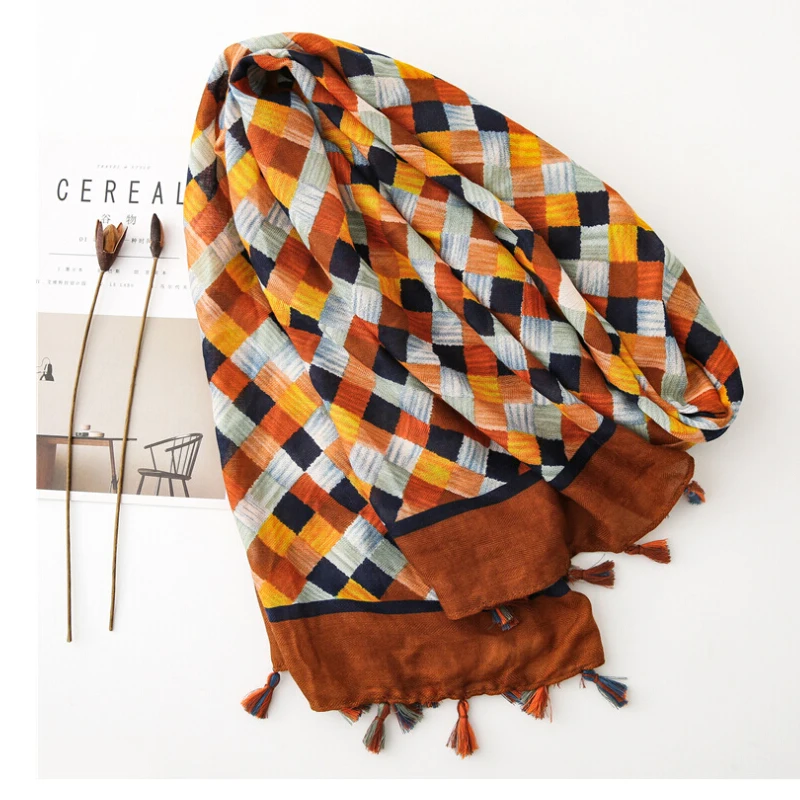 Fashion Women grid Scarf Long size 180x90cm Cotton scarves Winter Lady Scarves Soft Shawl Wrap Scarf Elegant for Christmas  (42)