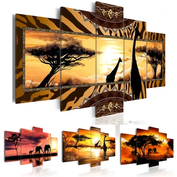 

HUACAN Full Drill Square Diamond Painting 5pcs/set Animal Elephant 5D Diamond Embroidery Multi-picture Home Decoration