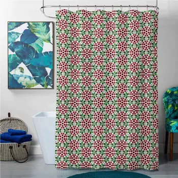 

Shower Curtains for Bathroom Clear Nature,Minimalist Fruit Pattern in Abstract Style Cranberries with Green Leaves,Ruby Dried