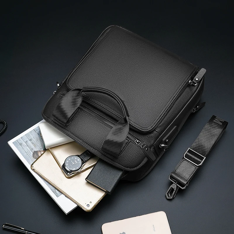 BISON DENIM Genuine Leather Men's Briefcase Business Handbag Shoulder Messenger ipad Laptop Bag Men's Tote N2333 student briefcase