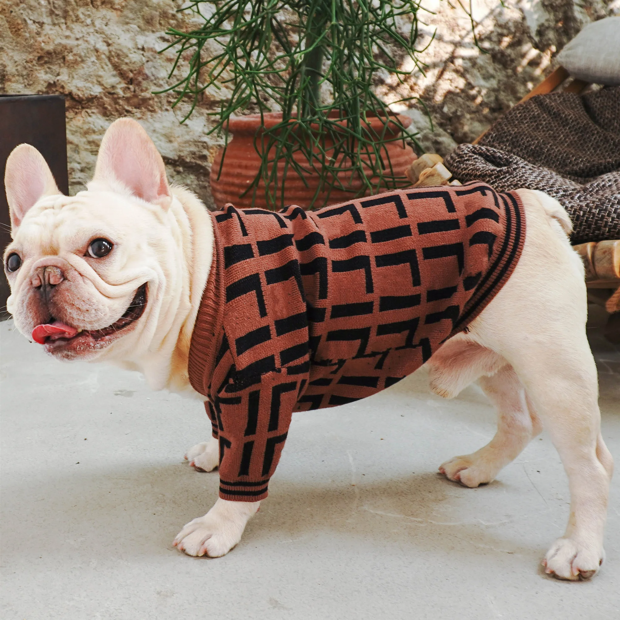 Модные мягкие теплые свитера для собак; классический костюм для домашних животных; кардиган с французским бульдогом; свитер; Одежда для маленьких и больших собак