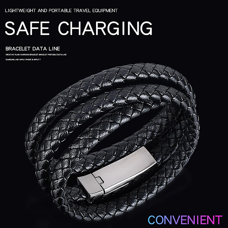 Outdoor Portable Leather Mini Micro USB Bracelet Charger Data Charging Cable Sync Cord For iphone 8 Samsung s7 Type C USB Cable