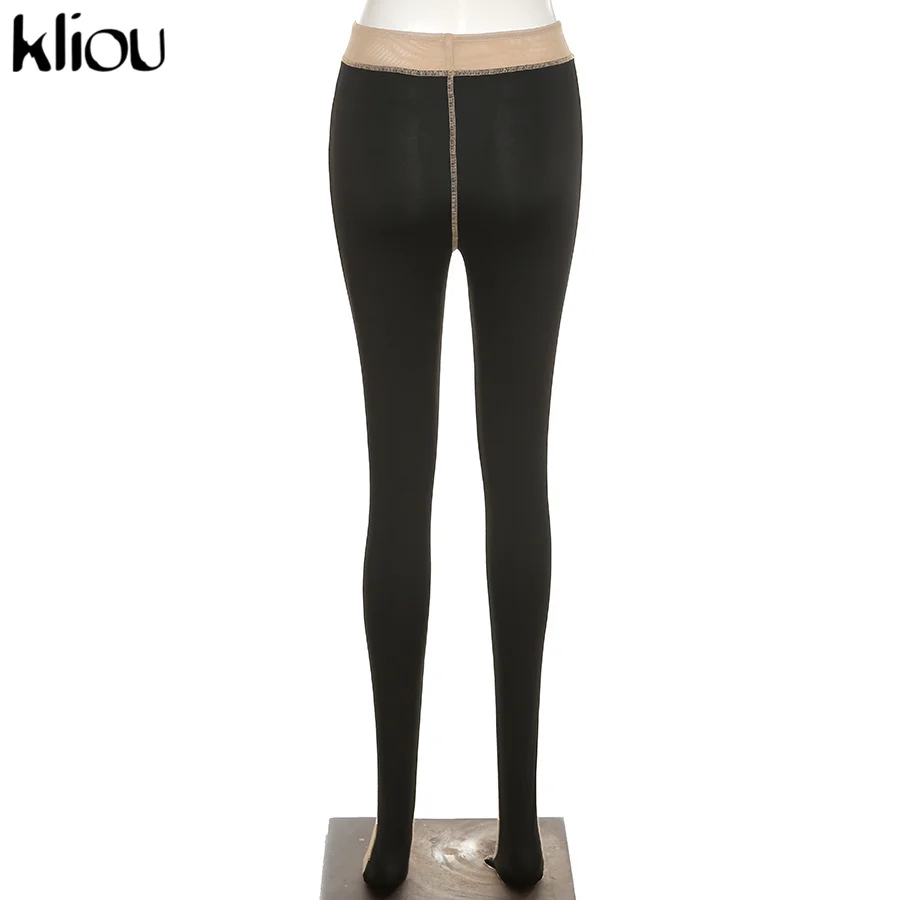 Kliou Mesh Patchwork Foot Leggings Skinny Body-Shaping Medium Waist Street Style Female Fashion Sexy Hipster High Street Trouser leggings