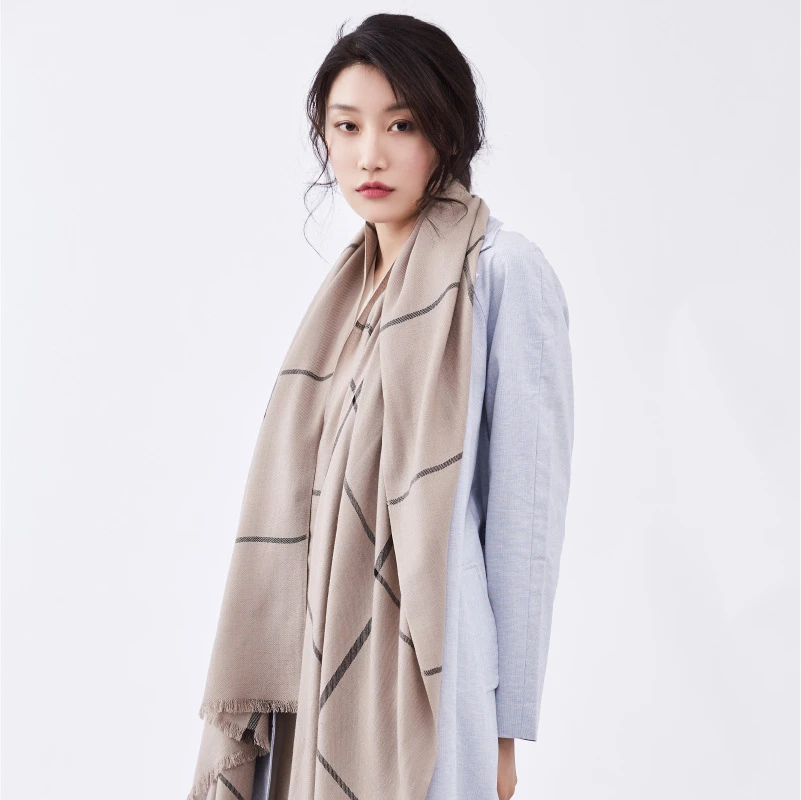 Bufanda de lana estambre para mujer, de lujo de alta calidad, cálido cómodo, costura de dos colores a rayas a cuadros|Bufandas de mujer| - AliExpress