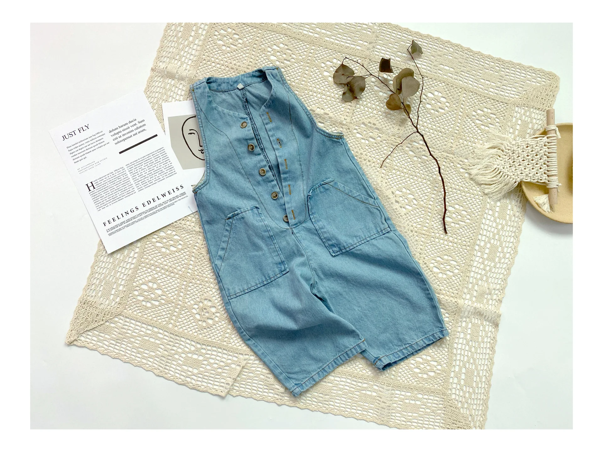 Spring Summer Children Denim Jumpsuits Korean Style Loose Retro Sleeveless Unisex Kids Overalls Soft Casual Pants