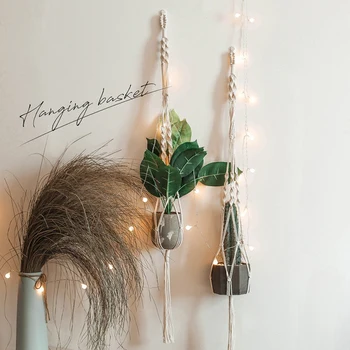 

Hanging Planter Hand-woven Flower Pot Basket Net Bag Garden Decoration Green Plant Hanging Basket Manually Knitted Rope #
