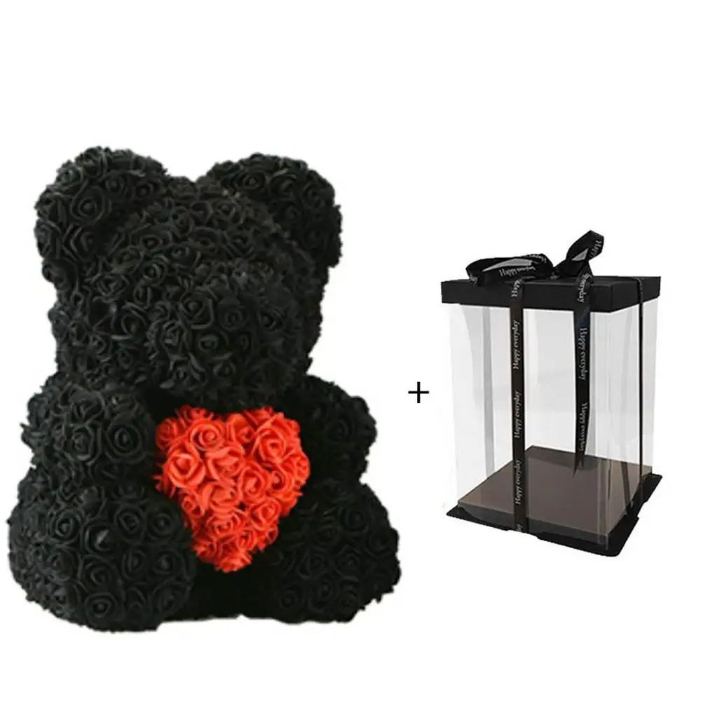 black red with box Дропшиппинг 40 см мыло Пена розовый медведь с светодиодный светильник подарочная карта в подарочной коробке для Дня святого Валентина и Girldfriend - Цвет: black red with box