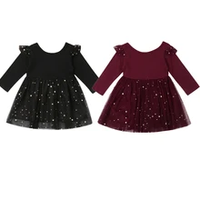 От 1 до 5 лет; вечерние платья с блестками для маленьких девочек; однотонные Свадебные платья с длинными рукавами для подружки невесты; платья принцессы с летящими рукавами