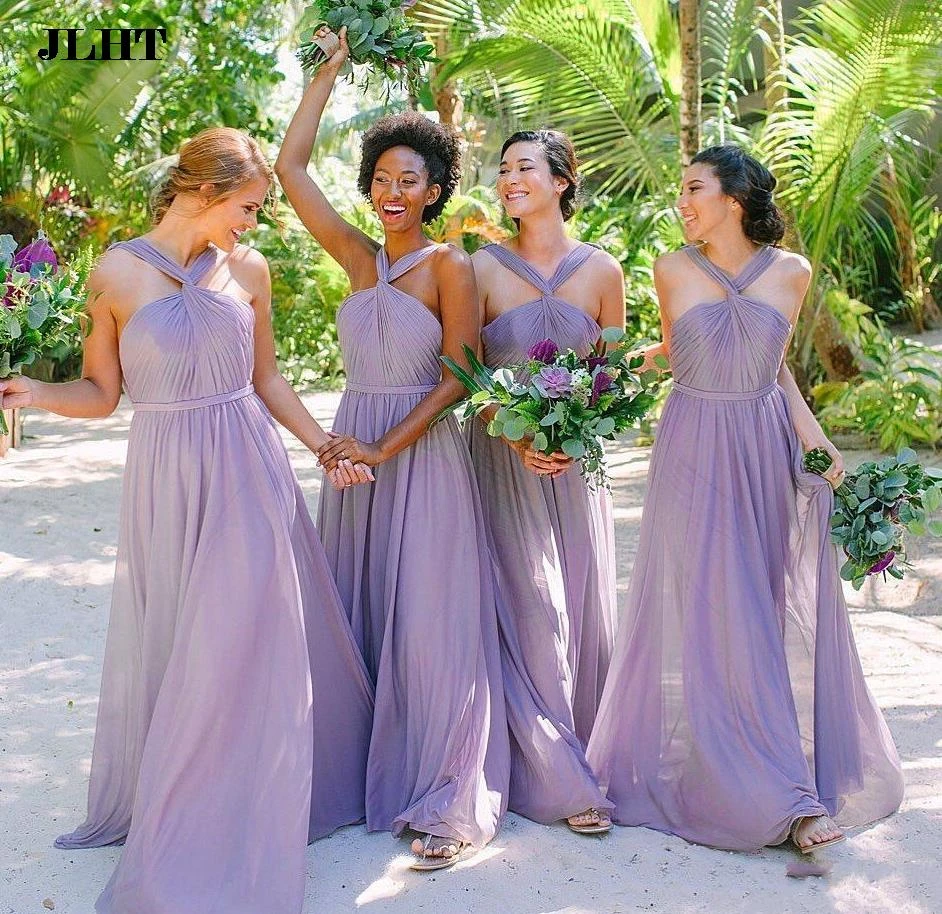 Robe Lavande Demoiselle D Honneur Robes Longues De Demoiselle D'honneur, Vêtements De Soirée De Mariage D'invitées,  De Plage, Boho, Col En V, Plis Trapèze En Mousseline, Lavande, Été 2021 -  Robes De Demoiselle D'honneur - AliExpress