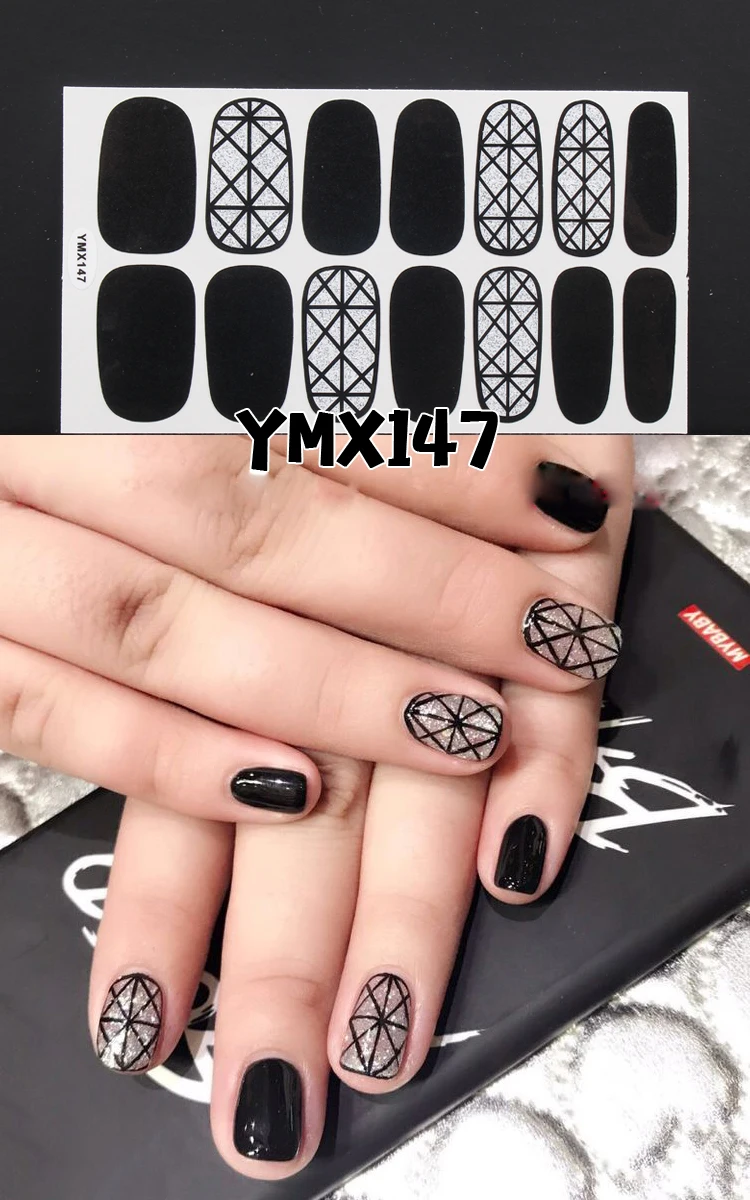 YMX147 14 стикеров для нейл-арта, Цветная Клейкая наклейка, сделай сам, маникюрный Сияющий лак для ногтей с блестками, полоски, обертывания, аксессуары для женщин - Цвет: YMX147