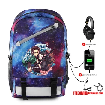 

Demon Slayer Kimetsu no Yaiba USB charging backpack slash with chain backpack for students Hot Trend Fashion 2019 New Backpack