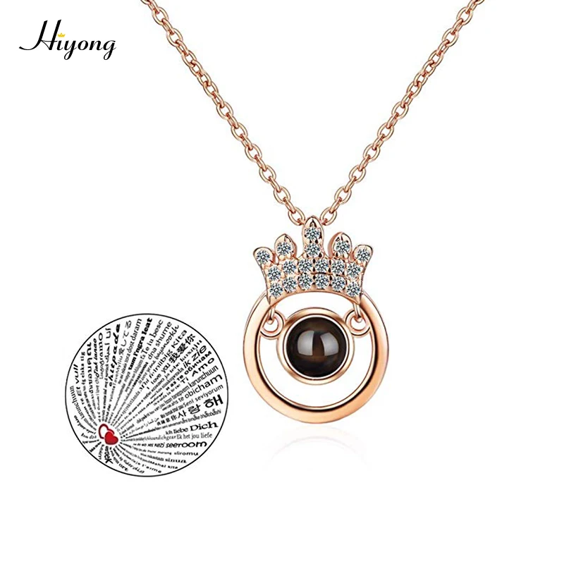 N-Rose gold Ожерелье I Love You, 100 языков, сердечко, любовь, ожерелье, ожерелье с подвеской для женщин, подарок на день матери - Окраска металла: N-Rose gold