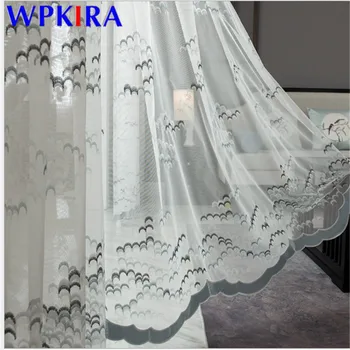 

Embroidery Tulle On The Window Voile Sheer Curtain For Living Room Patch Velvet Window Screen Traditional Chinese X-AD571#30