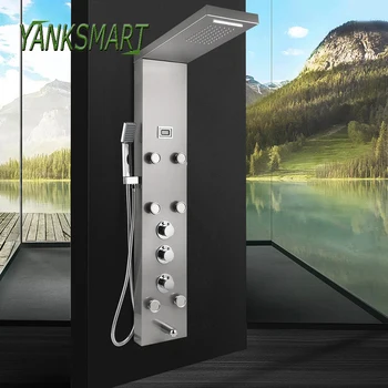 Cheap YANKSMART Temperature Digital Display Shower Panel Body Massage System Jets Tower Shower Column Bathroom Shower Faucet Mixer Tap