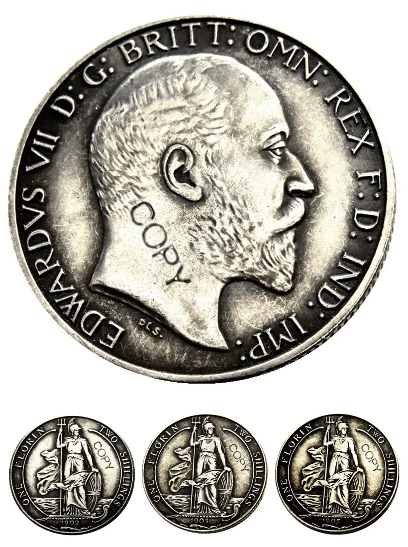 

Great Britain 1902 1903 1905 King Edward VII Silver Florin Silver Plated Copy Coin