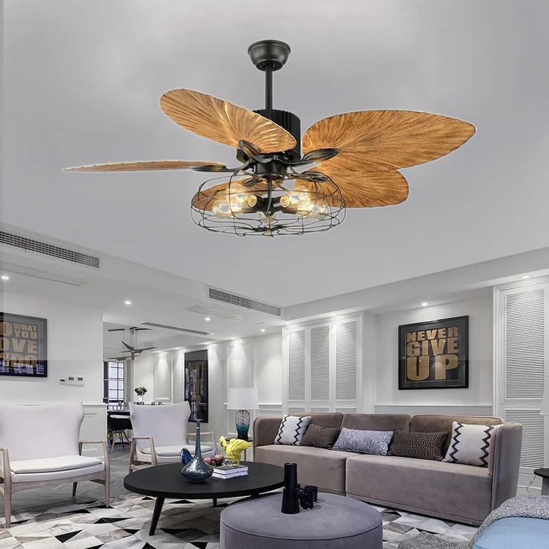 

Luxury European-style retro living room remote control Ceiling Fans Restaurant Living Room Fan Light
