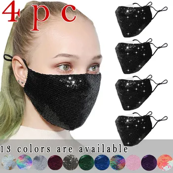 

4pc Pm2.5 Outdoor Mouth Mask Washable Reuse Face Mask Sequins Protection Mask Mascarilla Reutilizable Mondkapjes Herbruikbaar