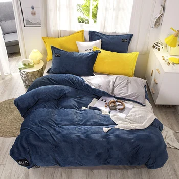 

Duvet Quilt Cover with Pillowcase Set of 3PCS Home Bedding Textile Solid Fluffy Fleece Striped Flannel Soft Touching Keep Warm