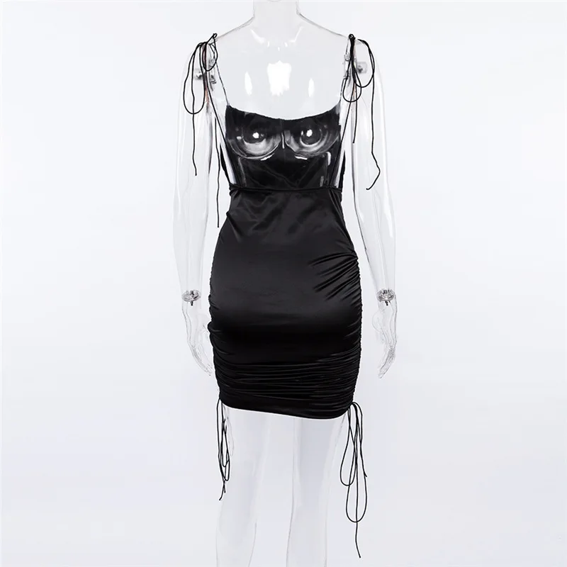 Women Solid Spaghetti Straps Backless Sleeveless Sexy Dresses Length Adjustable Ladies Casual Dress New clothes vestido vintage
