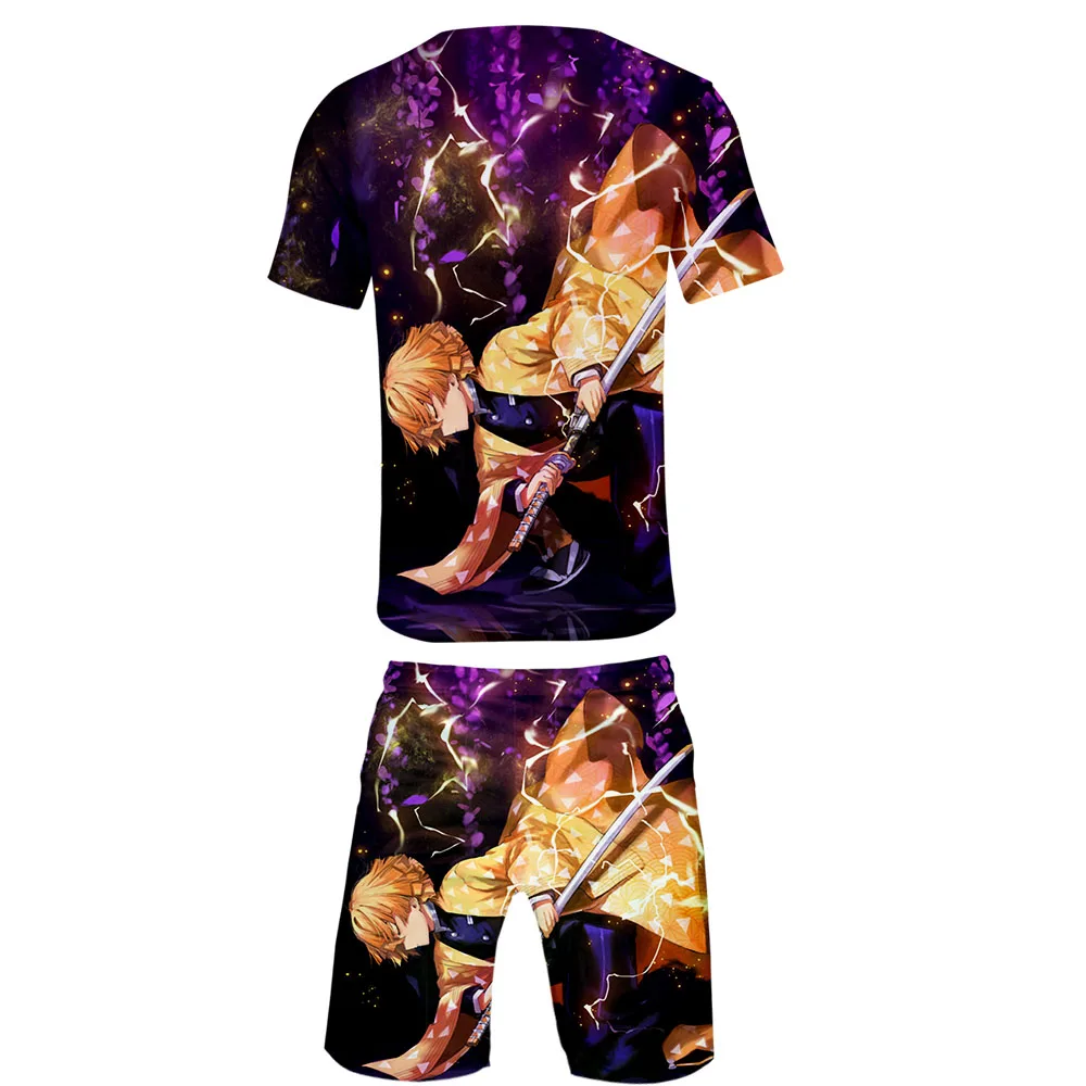 Demon Slayer Kimetsu no Yaiba Cool Harajuku Fashion New Arrival 3D Streetwear two piece set O-neck tshirt and shorts Men's Set Demon Slayer Kimetsu no Yaiba Cool Harajuku Fashion New Arrival 3D Streetwear two piece set O-neck tshirt and shorts Men's Set