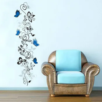

Home Decor Blue Wall Stiker Butterfly Stikers Flower Rattan Sticker for Living Room Bedroom Decoration Sticker House Decoration