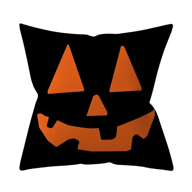 

Happy Halloween Throw Pillow Case Black Cat Pumpkin Witch Print Peach Velvet Cover for Bed Couch
