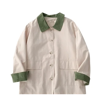 

2020 Spring Long-Sleeved Coat Single-Breasted Jacket Vinatge Simple Loose streetwear elegant girls oversize jacket