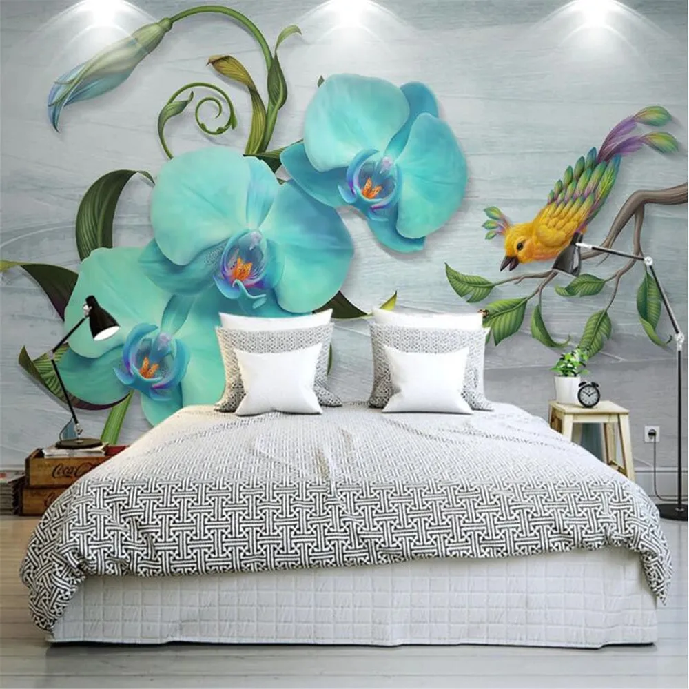 

Milofi customized large 3D wallpaper mural HD hand-painted butterfly orchid bird background wall copyright picture