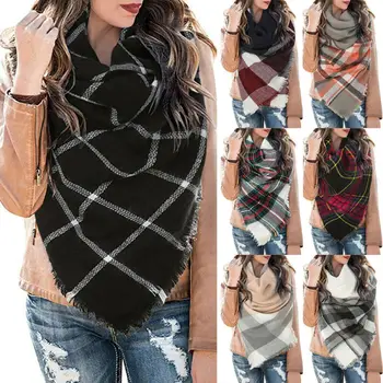 

Soft Woman Warm Scarf Check Neck Tartan scarves Tartan Plaid Scarf Beige Cozy Checked Blanket Oversized Wrap Shawl
