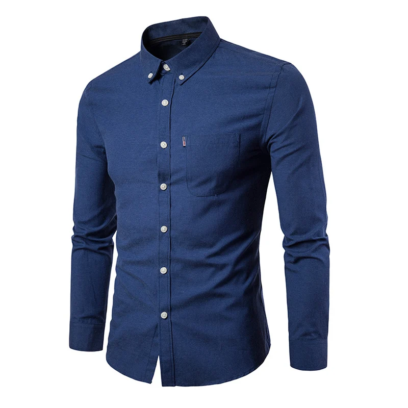 Manoswe Осенняя оксфордская рубашка с длинными рукавами Мужская рубашка белая мужская рубашка платье рубашки Хенли деловая повседневная одежда большого размера 5xl - Цвет: Navy blue
