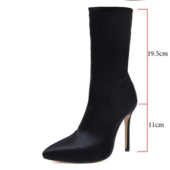 

2019 Spring/Autumn Ankle Sock Boots Womens Stretch Stiletto High Heel Booties Pull On Pointed Toe Sexy Party Ladies Comfort Boot