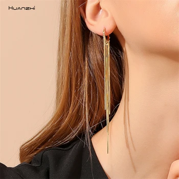 

HUANZHI 2019 New Long Section Snake Bone Chain Ear line Love Tassel Long Drop Earrings for Women Girls Wedding Party Jewelry