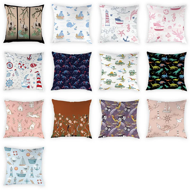 

Cute Animal Cushion Cover Decorative Pillowcases Cartoon Dinosaur Rabbit Bird Whale Pattern Peach Skin Home Decoration 45x45cm