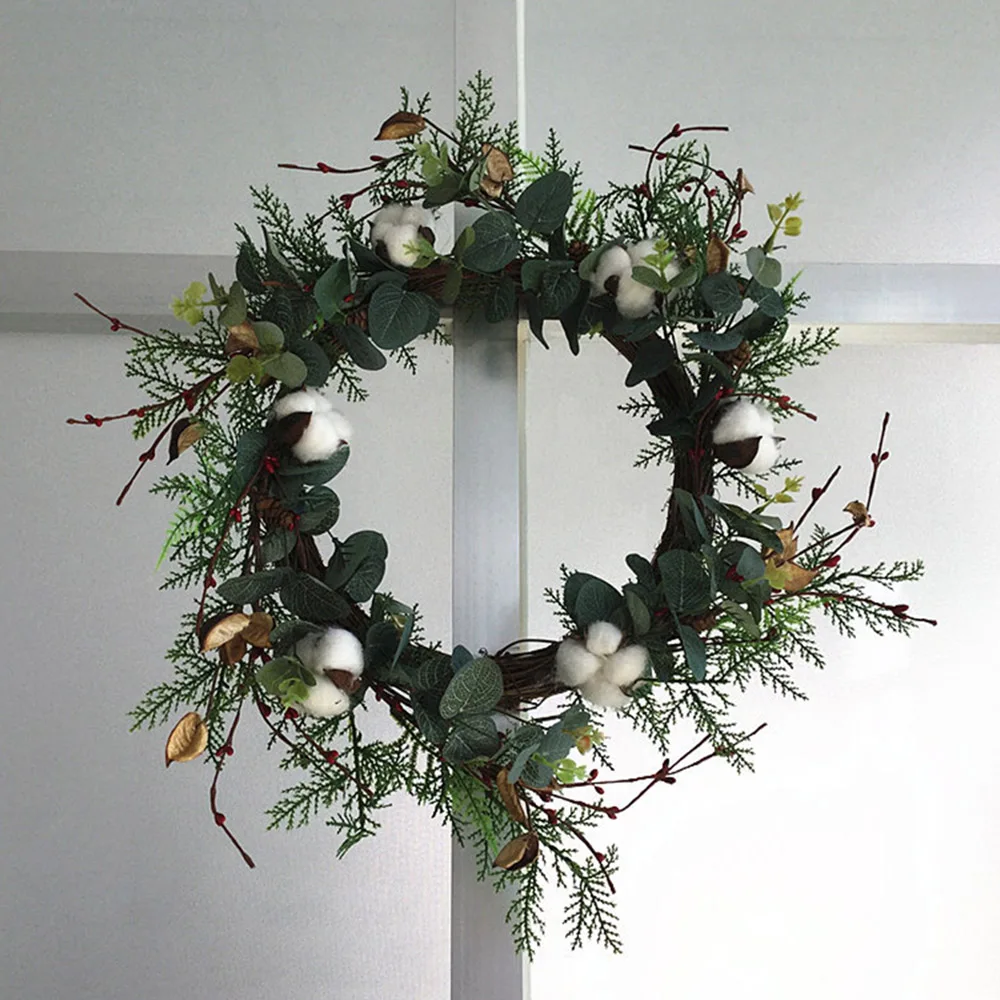 Christmas Wreath Door Decor Artificial Foam Berry Wreath With Natural Pine Cone Pendant Wall Decor Wreath Fake Flower Garland