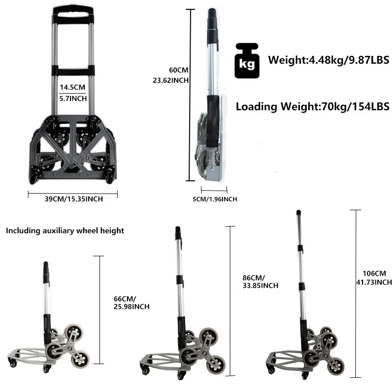 Folding Luggage Cart Lightweight and Durable Aluminum Alloy Travel Trolley for Luggage, Personal, Travel