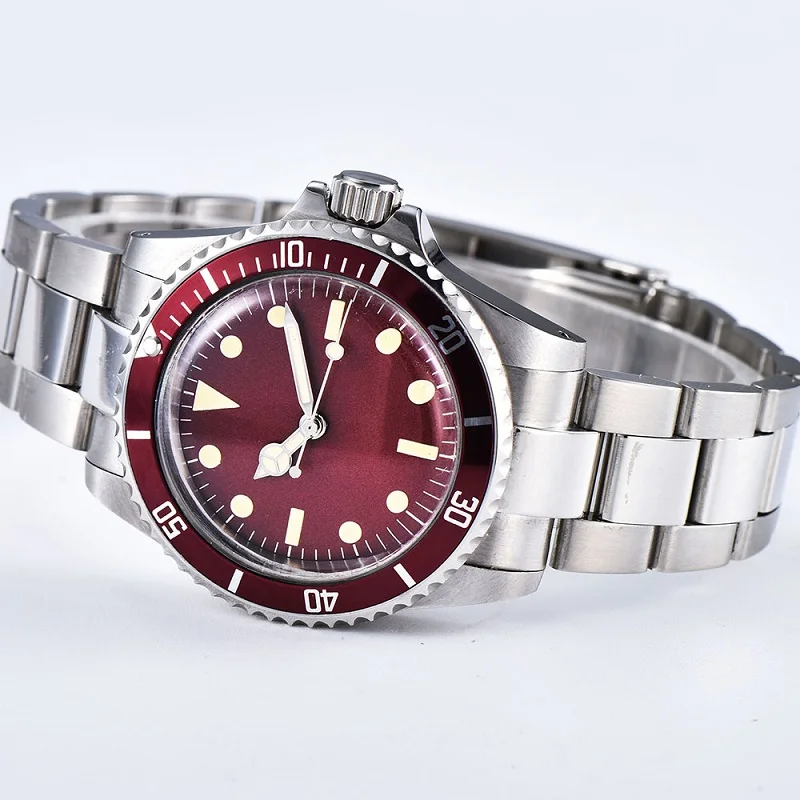 

Watch Men Automatic Mechanical red Sterile Dial black Aluminum Sheet Bezel Retro Luminous watch 39.5mm Watch