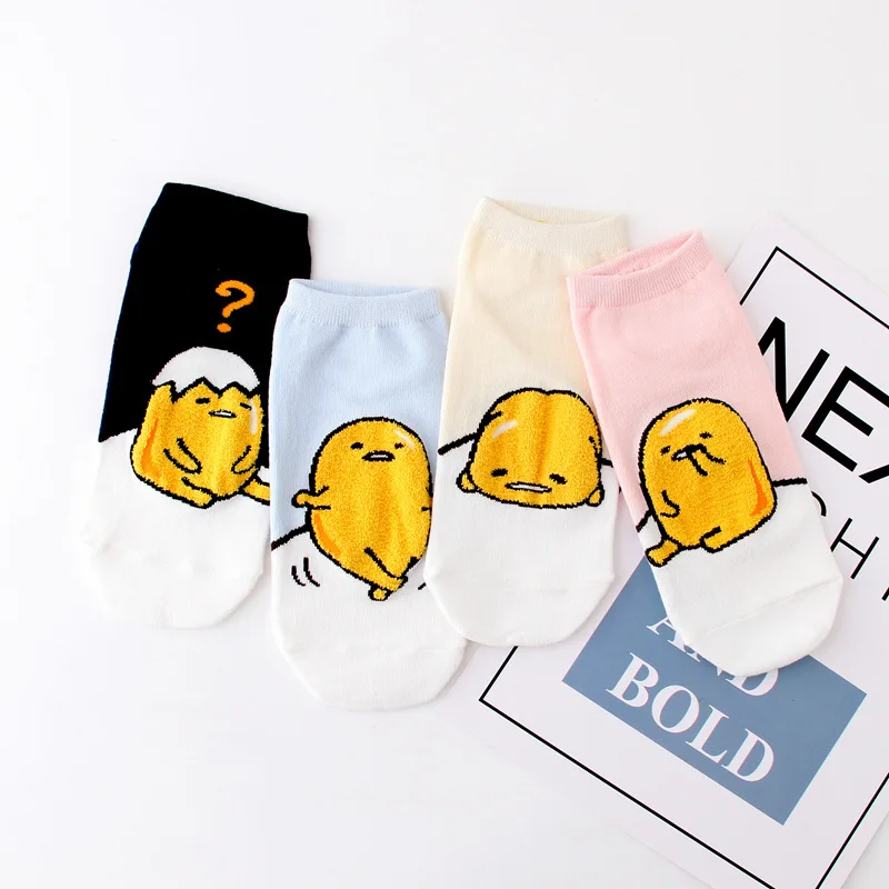 Милые женские носки Gudetama карамельных цветов с героями мультфильмов короткие