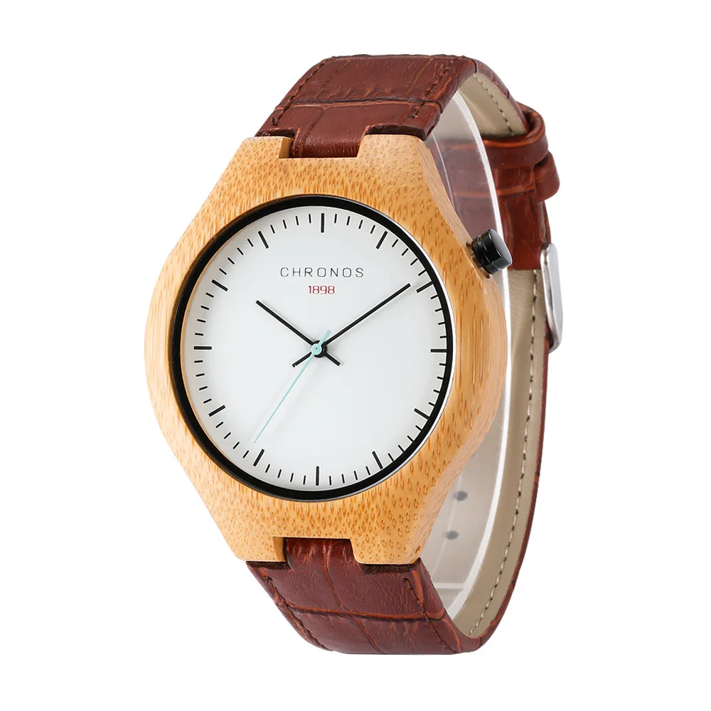 

Hot Selling Watch Men Simple Leather Belt Wooden Quartz Watch Carbonated Bamboo Watchman