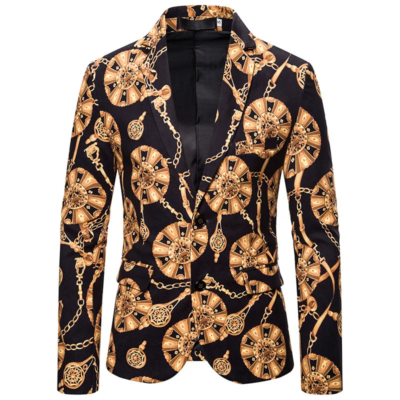 

New Retro Gold Pattern Suit 3D Digital Printing Suit Blazer Men men suit jacket mens stage jackets punk clothes