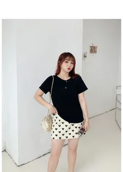 

A129-Sweet and versatile love embroidered round neck short sleeve women's t-shirt